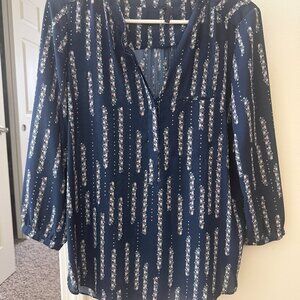 NYDJ Navy Floral Blouse